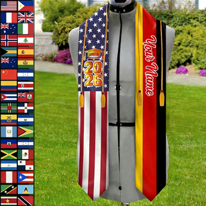 Personalized Country Flag Class of 2026 Stoles Sash With Name & Year | Graduation Senior Gift