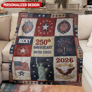 Personalized 250th Anniversary Patriot Blanket With Name | Luxurious Independence Day Keepsake For Patriotic Families & 2026 Celebration