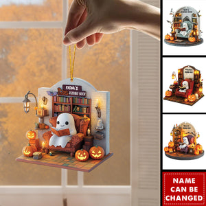 Personalized Ghost Reading Nook Ornament With Name,Unique Halloween Gift For Book Lovers & Library