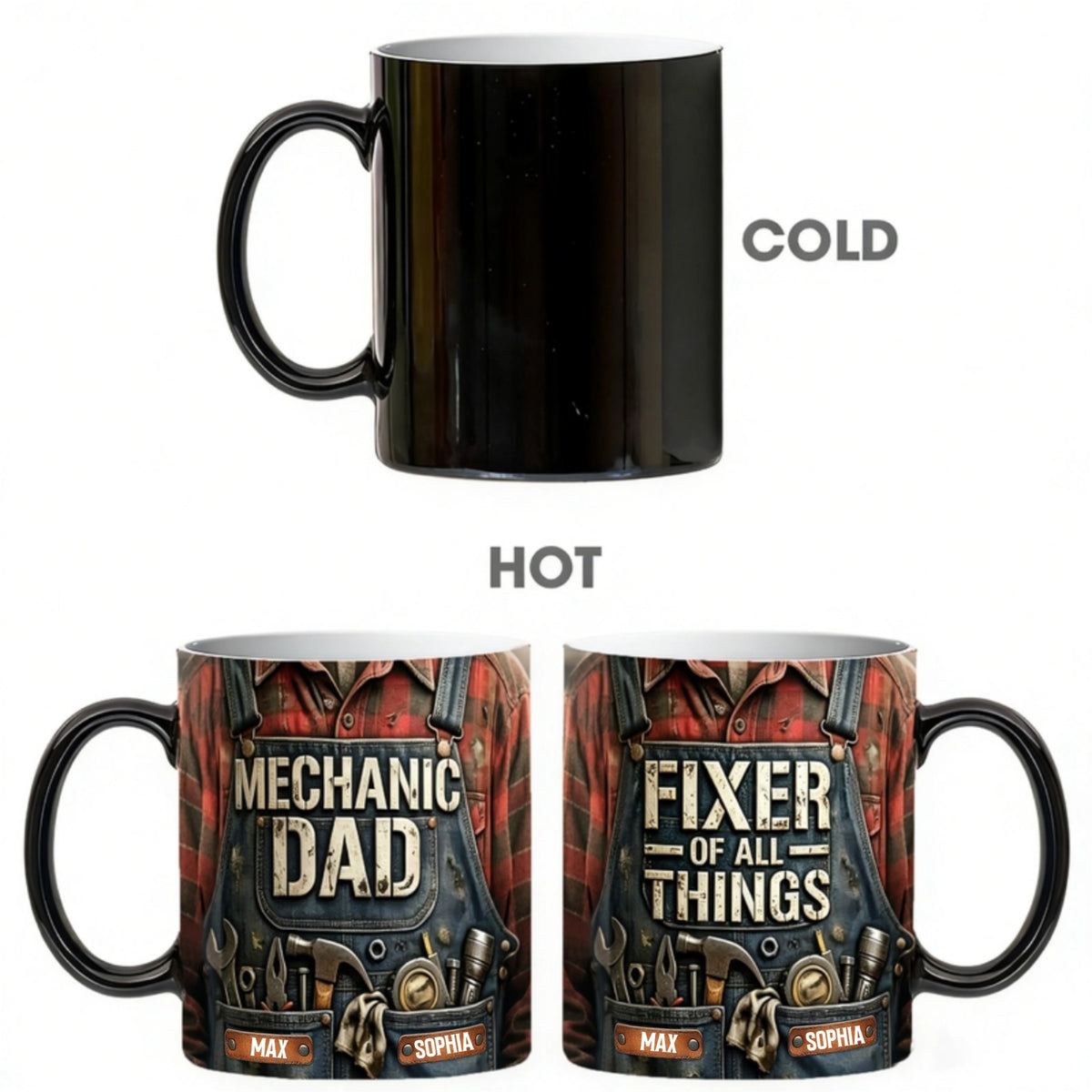 Personalized Heat Sensitive Color Changing Mug With "Fixer Of All Things" - Father's Day Gift For Dad