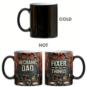 Personalized Heat Sensitive Color Changing Mug With "Fixer Of All Things" - Father's Day Gift For Dad