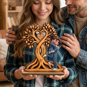Custom Name & Date Wooden Plaque Heart Tree - Wedding Anniversary Gift for Couples