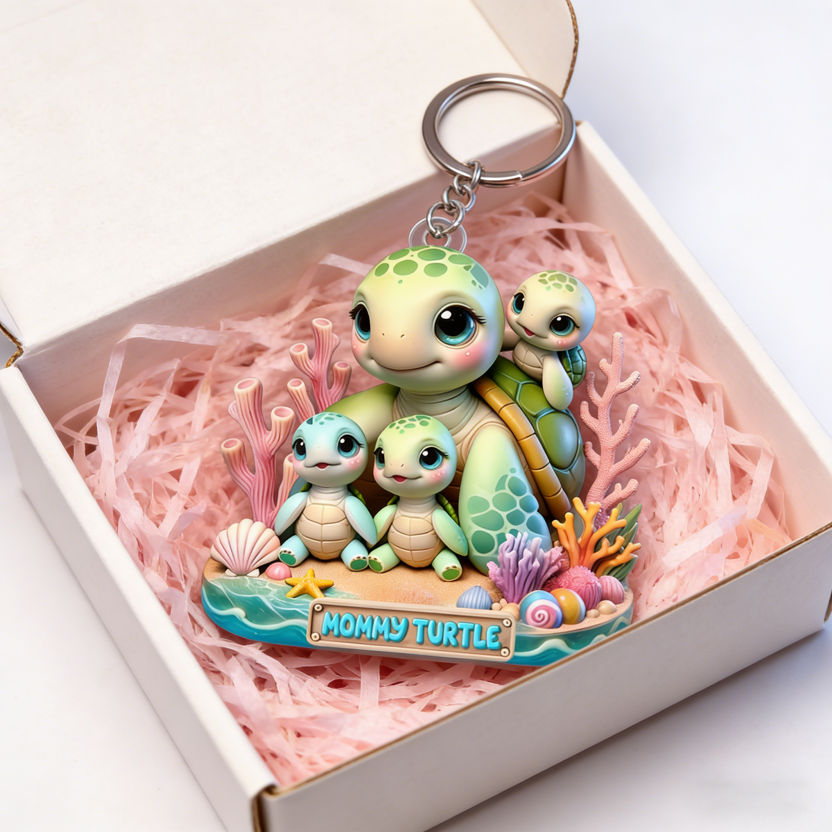 Customized Mommy & Baby Sea Turtle Keychain With Names - Mother's Day Gift For Mom & Wife