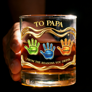 Personalized Kids' Handprints & Names Whiskey Glass - Funny Father's Day Gift For Dad & Grandpa