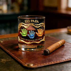 Personalized Kids' Handprints & Names Whiskey Glass - Funny Father's Day Gift For Dad & Grandpa