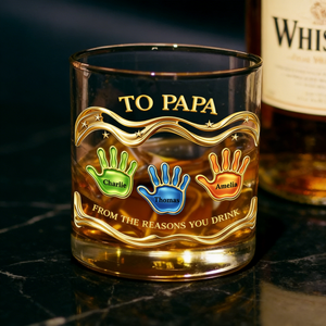 Personalized Kids' Handprints & Names Whiskey Glass - Funny Father's Day Gift For Dad & Grandpa