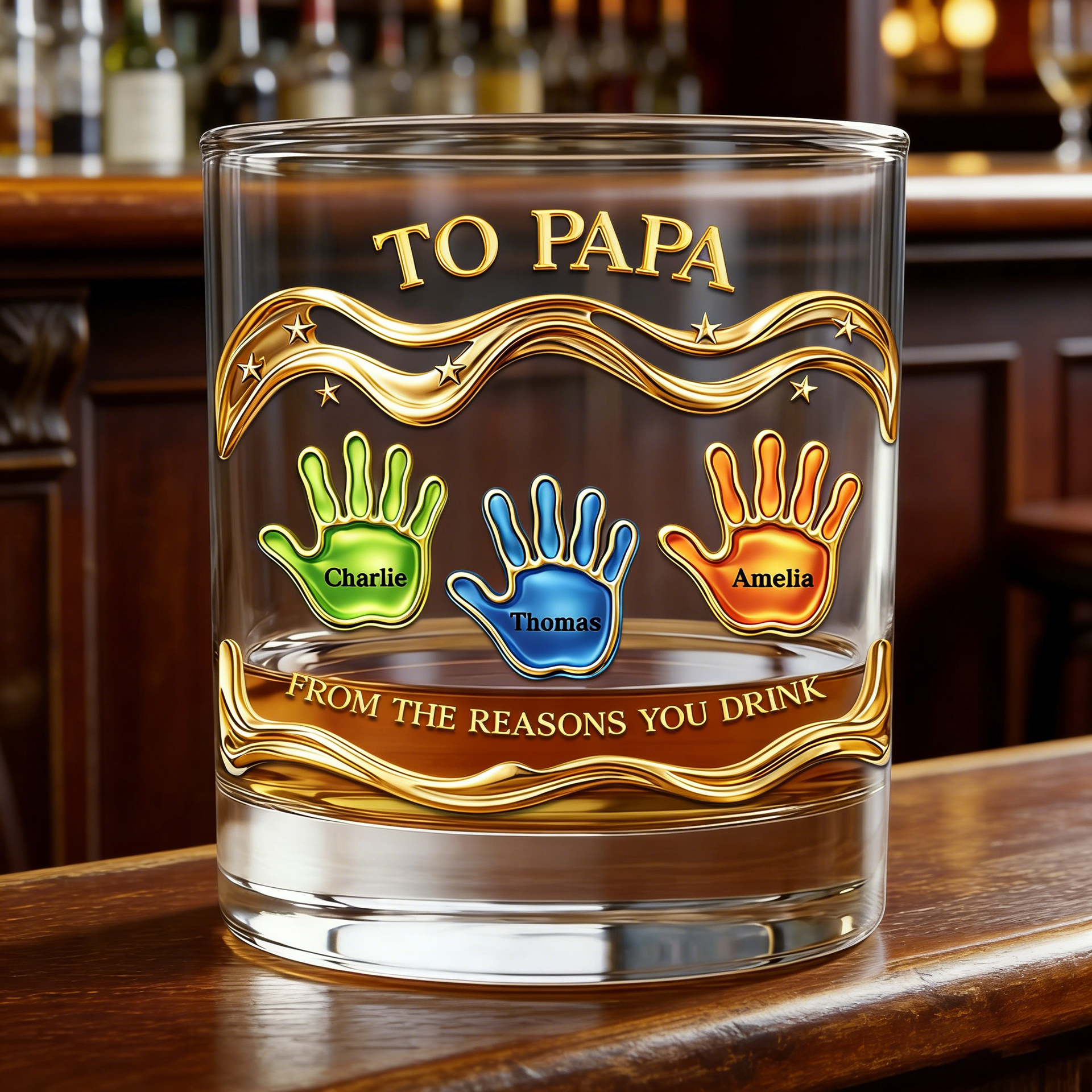 Personalized Kids' Handprints & Names Whiskey Glass - Funny Father's Day Gift For Dad & Grandpa