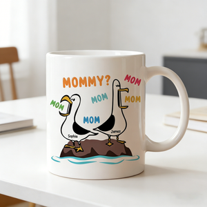 Customized Humorous Seagull Ceramic Mug With Child Names - Mother's Day Gift For Mommy & Grandma