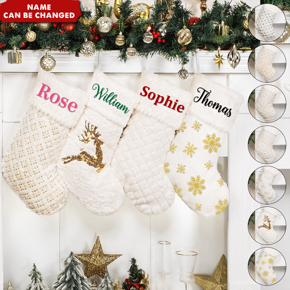 Personalized Embroidered Christmas Stockings  - Plush Sequin Custom Name,Knit Holiday Gift For Family,Friends