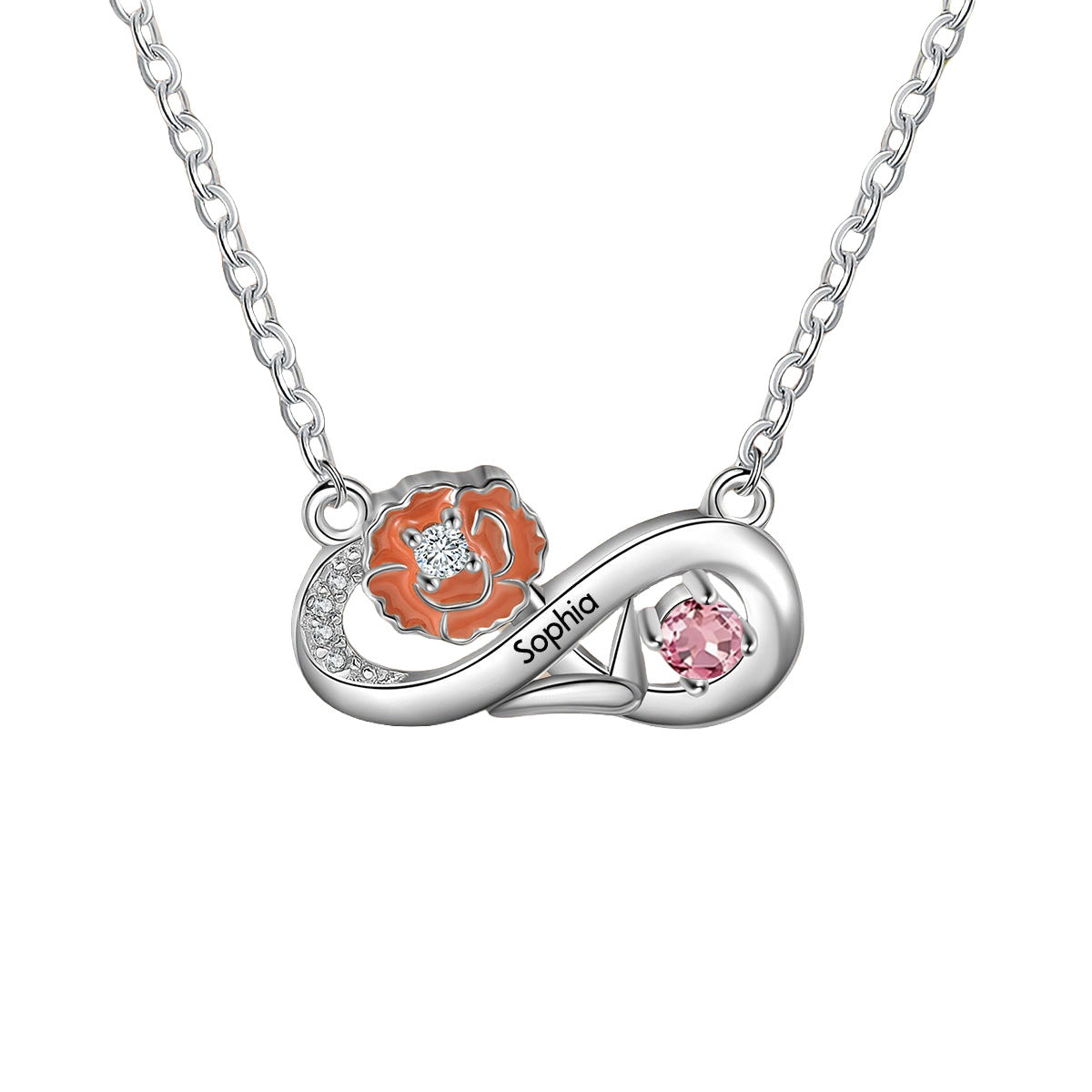 Personalised Month Birthflower Necklace With Birthstone,Mother's Day Gift