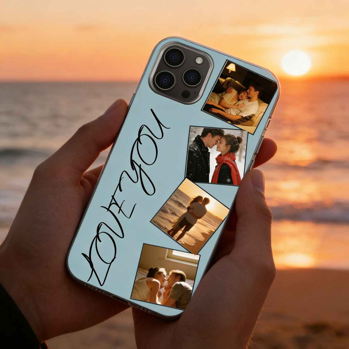 Personalized Collage Photo Minimalist Clear Phone Case With Names & BFF Picture - Birthday Anniversary Gift For Best Friends & Couples