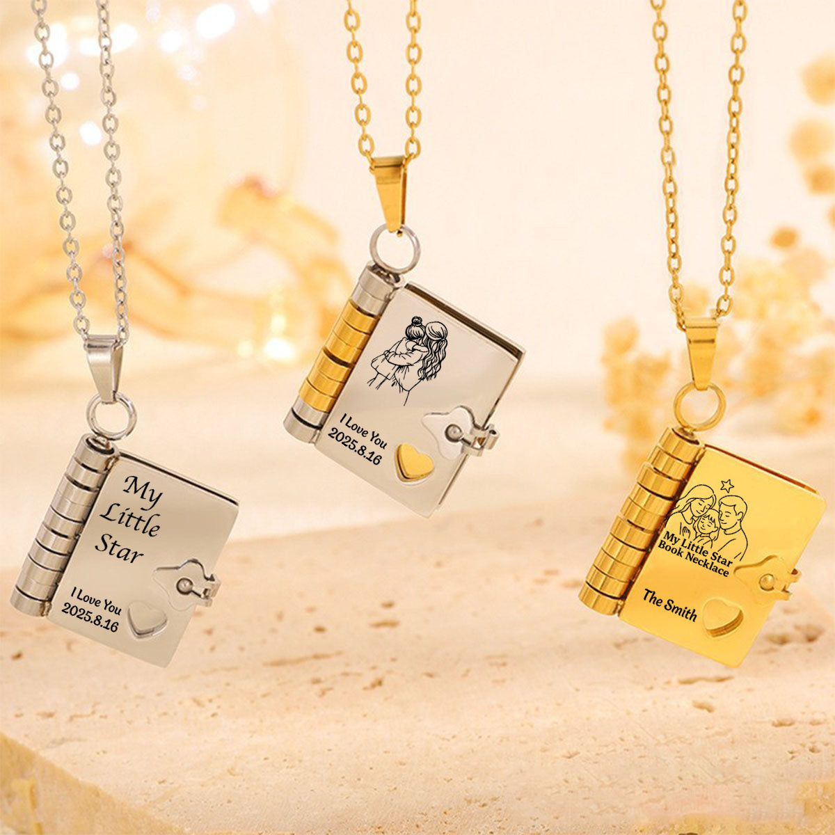 Personalized "A Letter to.." Engraved Book Necklace With Name Best Gift For "My Little Star"