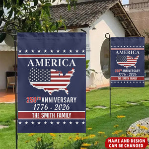 Personalized 250th Anniversary Garden Flag With Family Name & Color | Patriotic 2026 Independence Day Decor Gift For History Lovers Family
