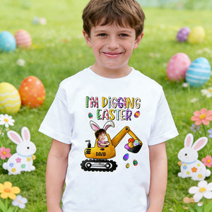 Personalized "I'm Digging Easter" Excavator T-Shirt With Name & Photo - Easter Egg Gift For Kids