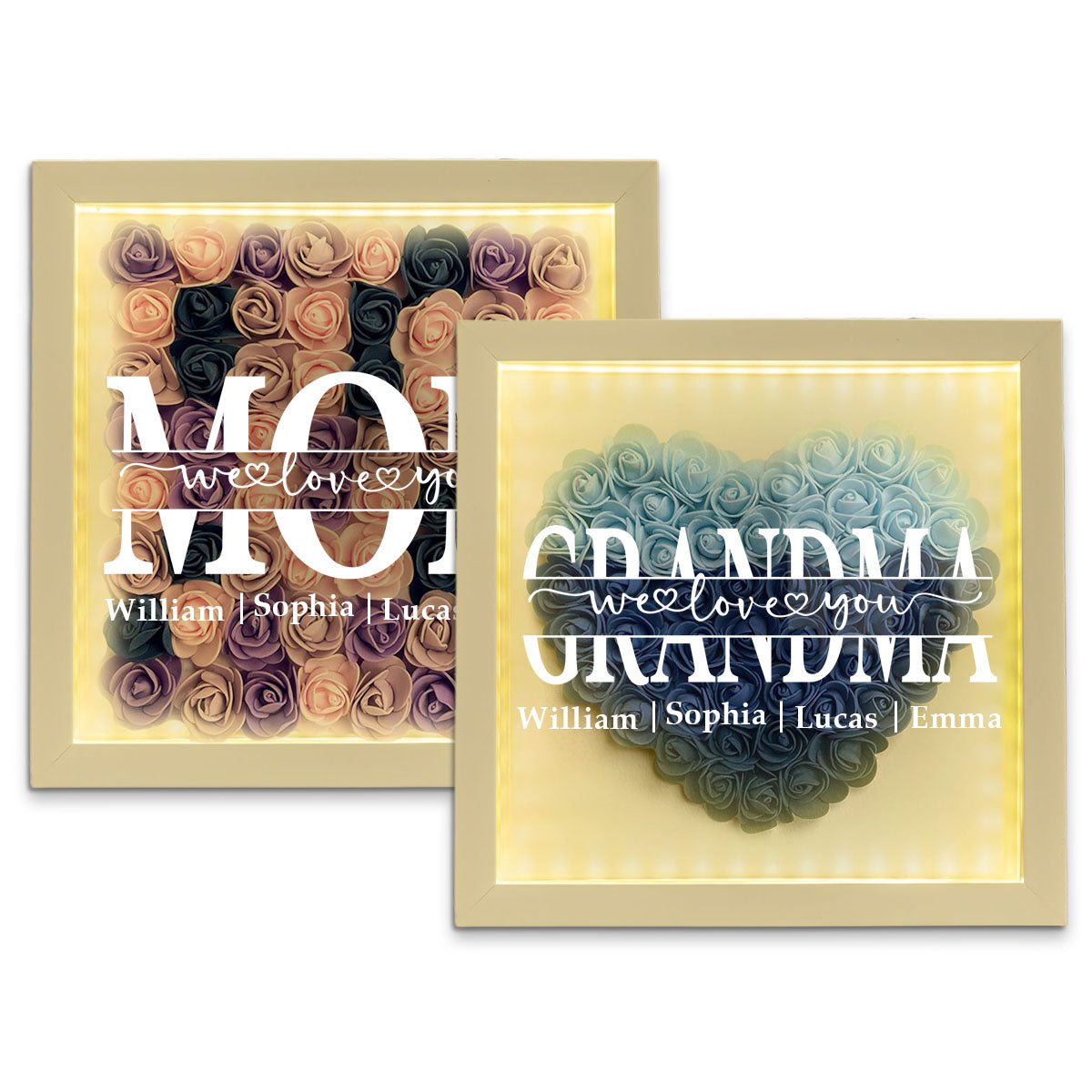 We Love You Mom - Personalized Flower Shadow Box With LED Light,Mother's Day Gift