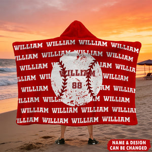 Personalized Balls Design Hooded Blanket With Name & Number - Birthday | Christmas | Game Day Gift For Sports Fan & Kids