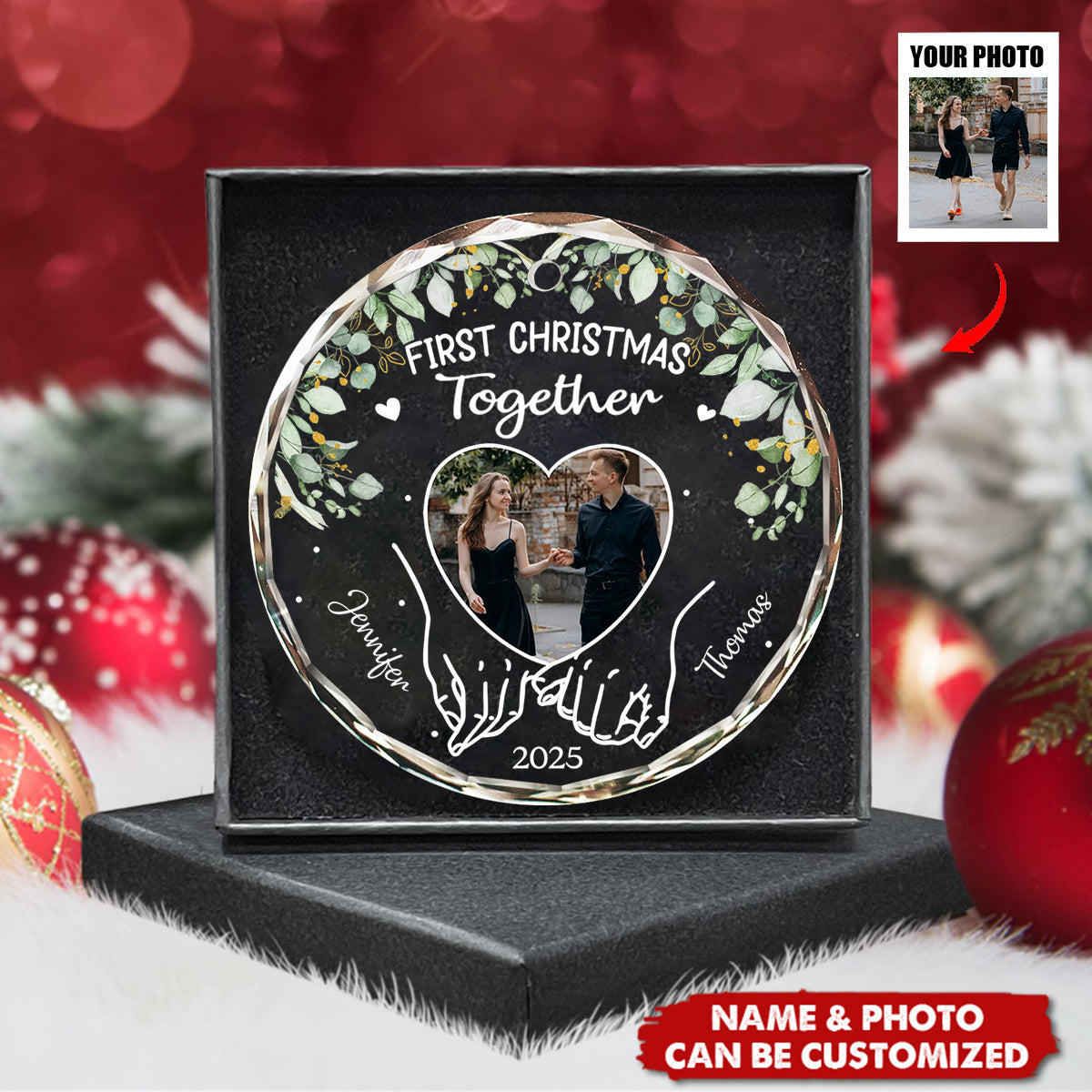 Personalized Photo First Christmas Married Ornament With Name & Photo | Exclusive Wedding & Anniversary Gift For Couples & Newlyweds