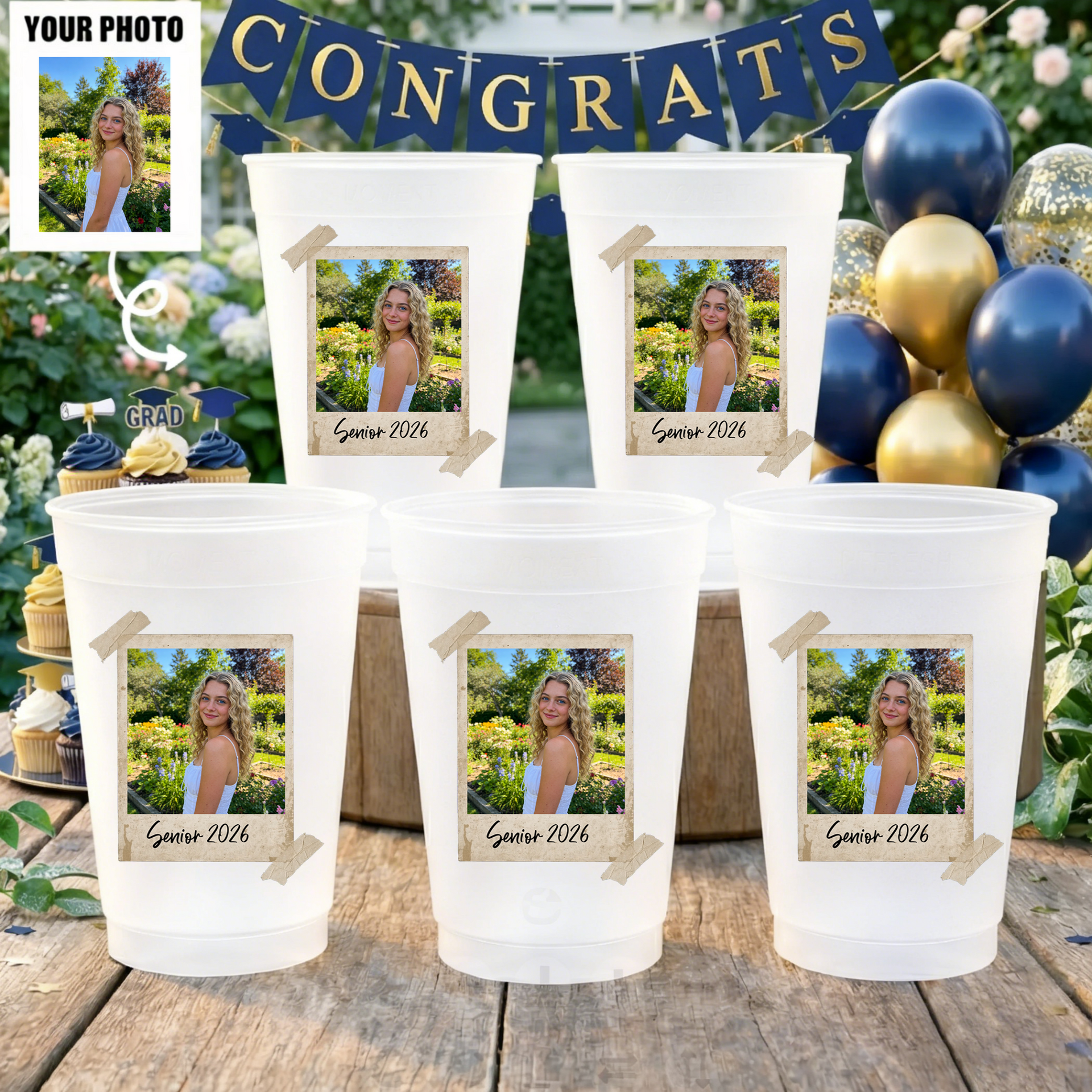 Personalized Polaroid Photo Senior 2026 Cup - Graduation Party Decor For High School Grads