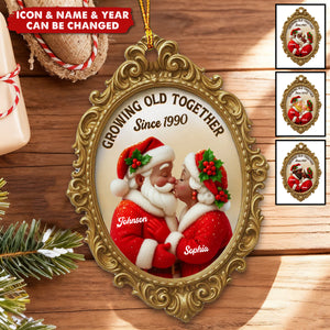 Personalized Vintage Mr. & Mrs. Claus Frame Ornament With Names Design & Year "Growing Old Together Since" Christmas Decoration For Couples