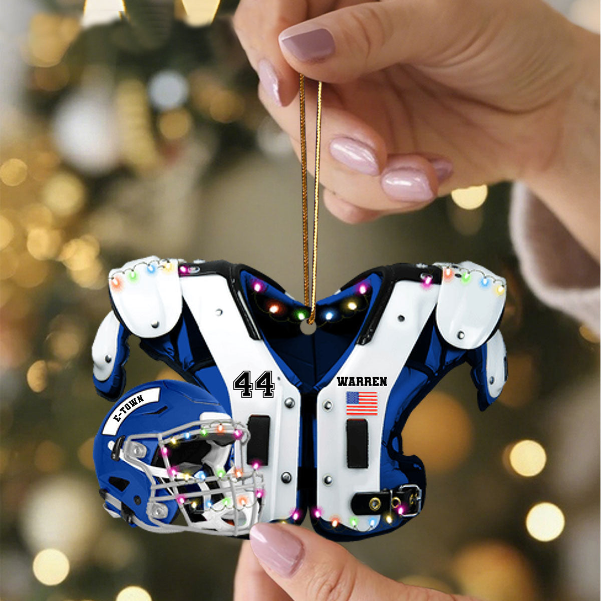 Personalized American Football Shoulder Pads and Helmet Ornament With Name & Number Color Design Ultimate Collection For Sport Lovers