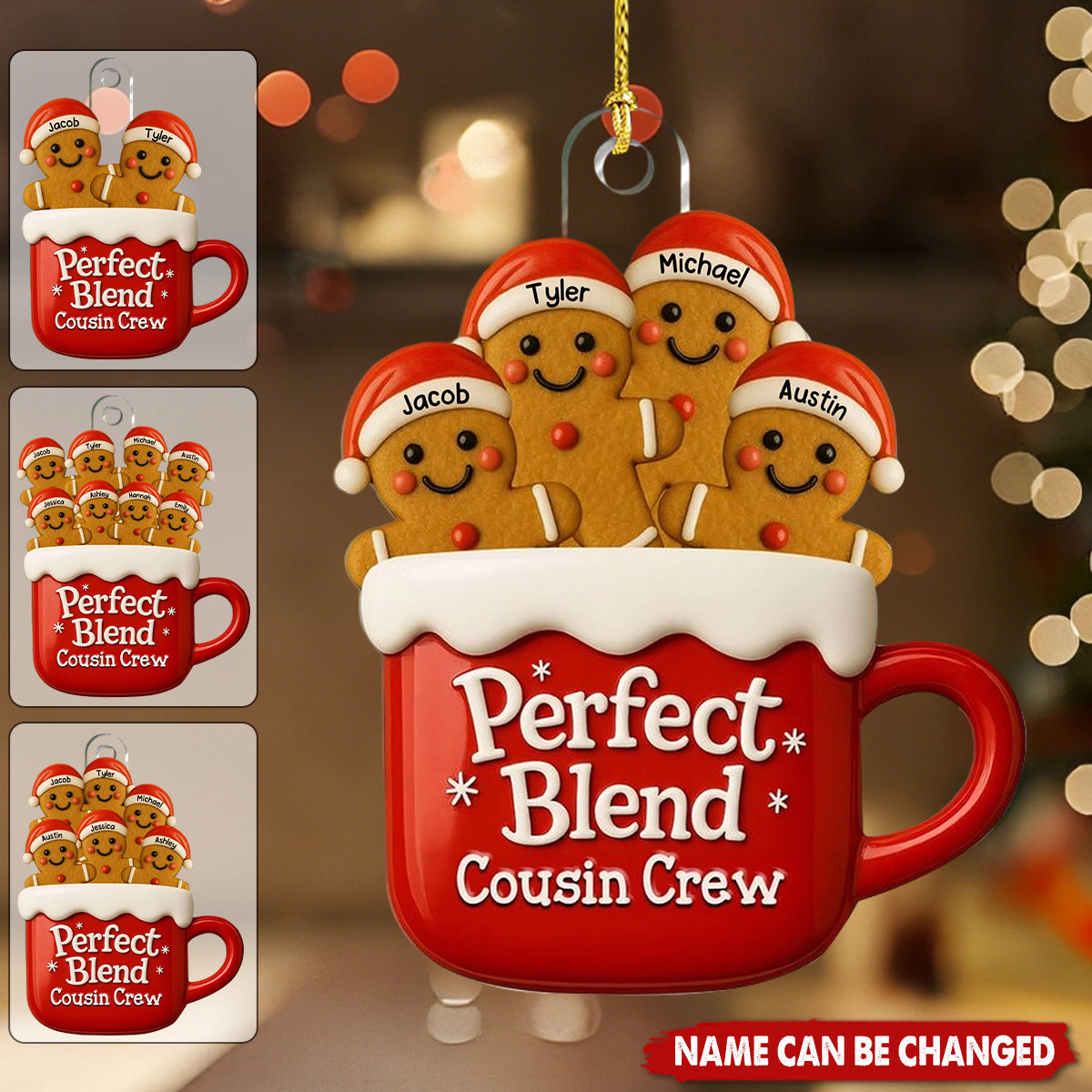 Personalized "Perfect Blend Cousin Crew" Gingerbread Mug Ornament With Names,Hanging Cousins Warmth On Christmas Tree