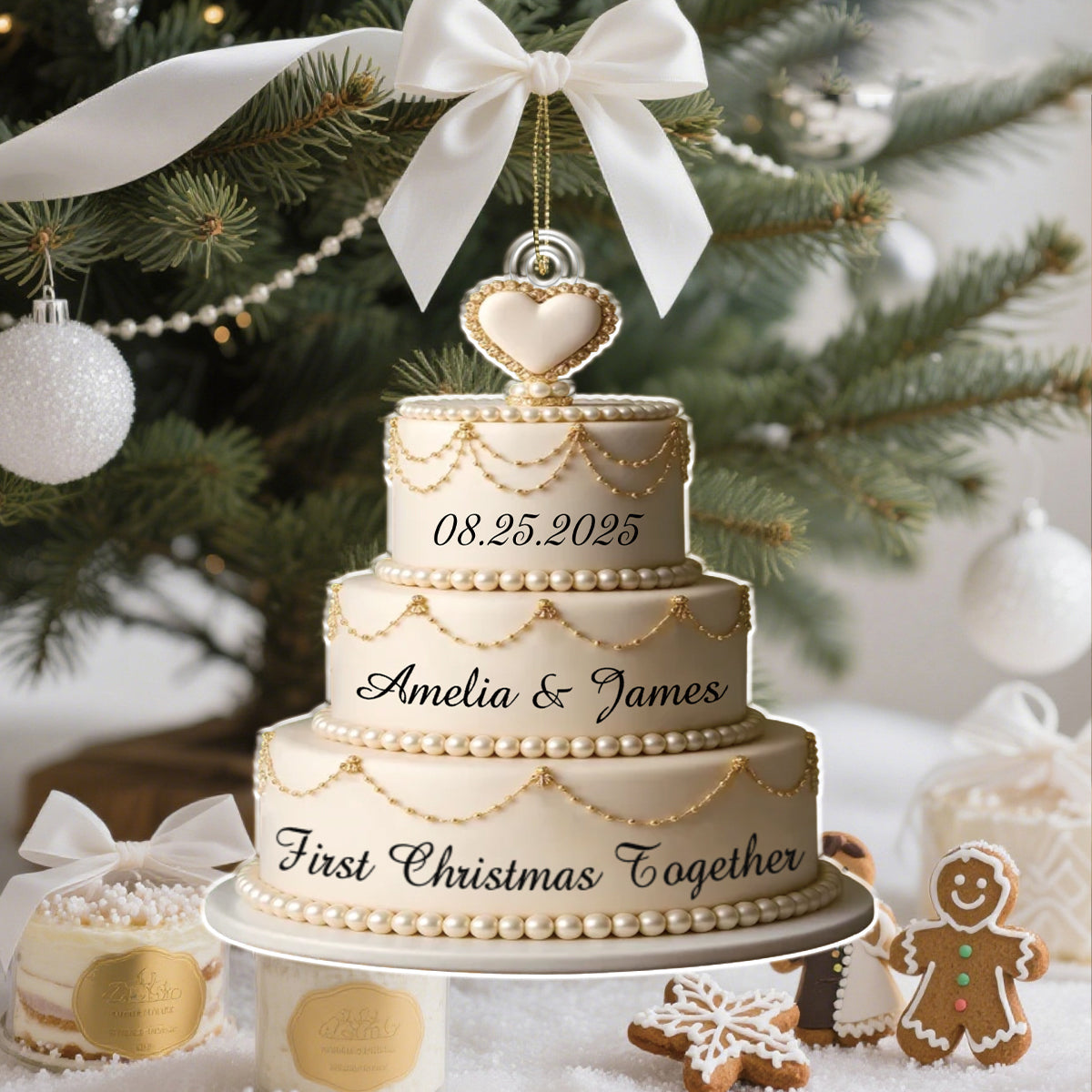 Personalized "First Christmas Together" Cake Ornament With Name & Date,Unique Gift For Anniversary For Newlyweds & Couples