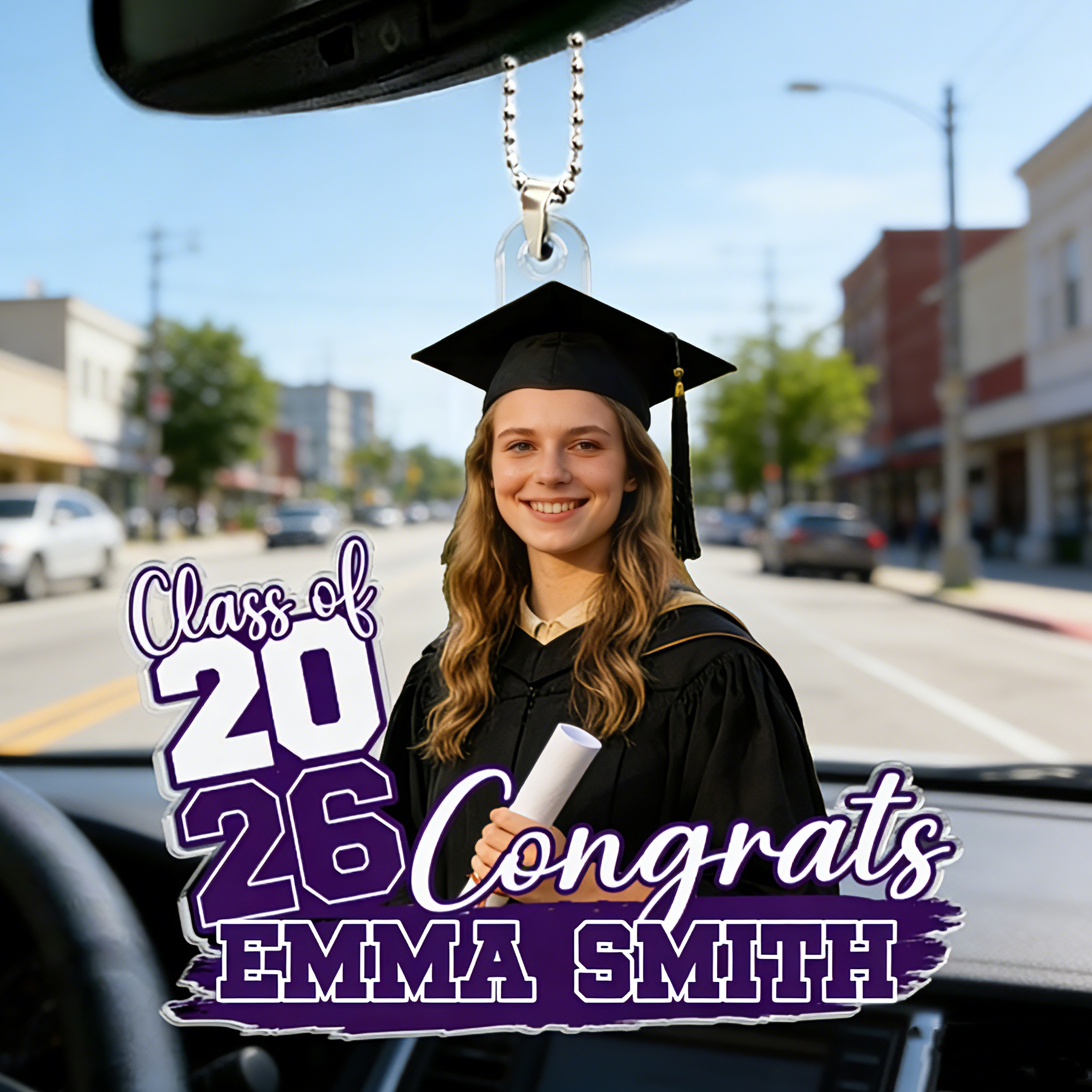 Personalized Proud Beyond Words Car Ornament With Photo & Name | Graduation Gift For Family