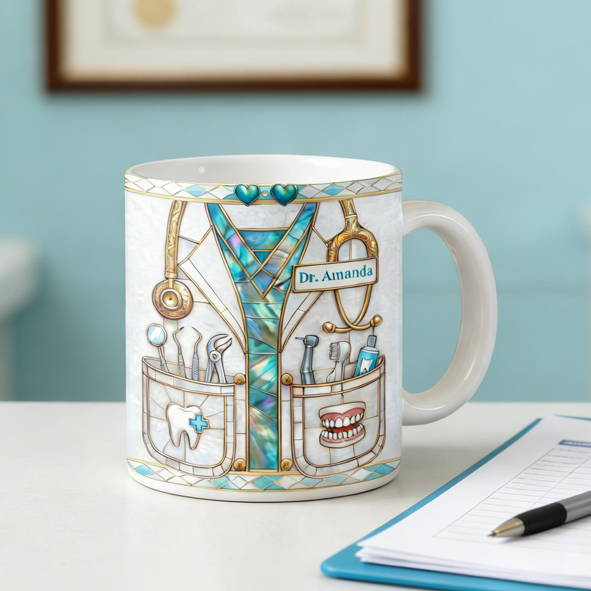 Personalized Essential Dental Tools Mug With Name | Unique Dentist Appreciation Gift For Dental Professionals