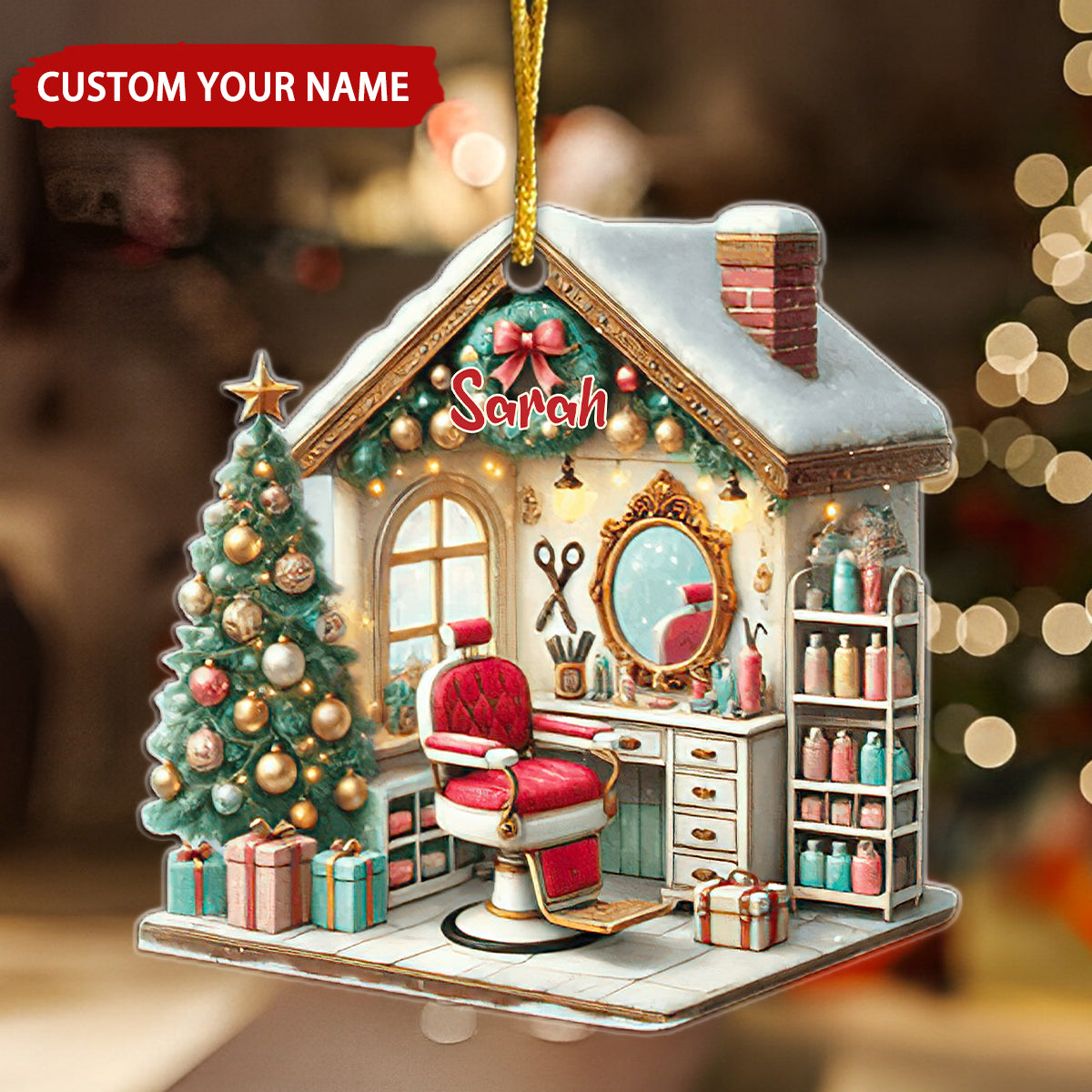 Personalized Hair Salon Christmas Ornament With Name | Exclusive Winter Hairdressing Fairy Tale For Hairdressers Stylists