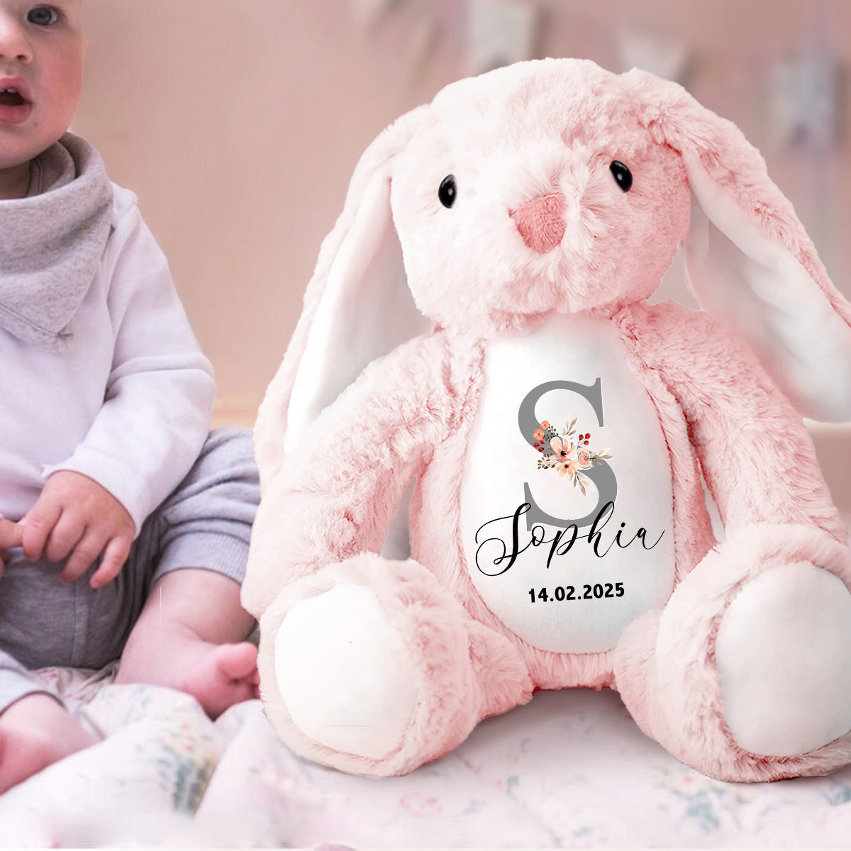 Custom Bunny Easter New Baby Baby Shower - Personalized Soft Toy Bunny