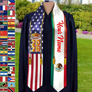 Personalized Country Flag Class of 2026 Stoles Sash With Name & Year | Graduation Senior Gift
