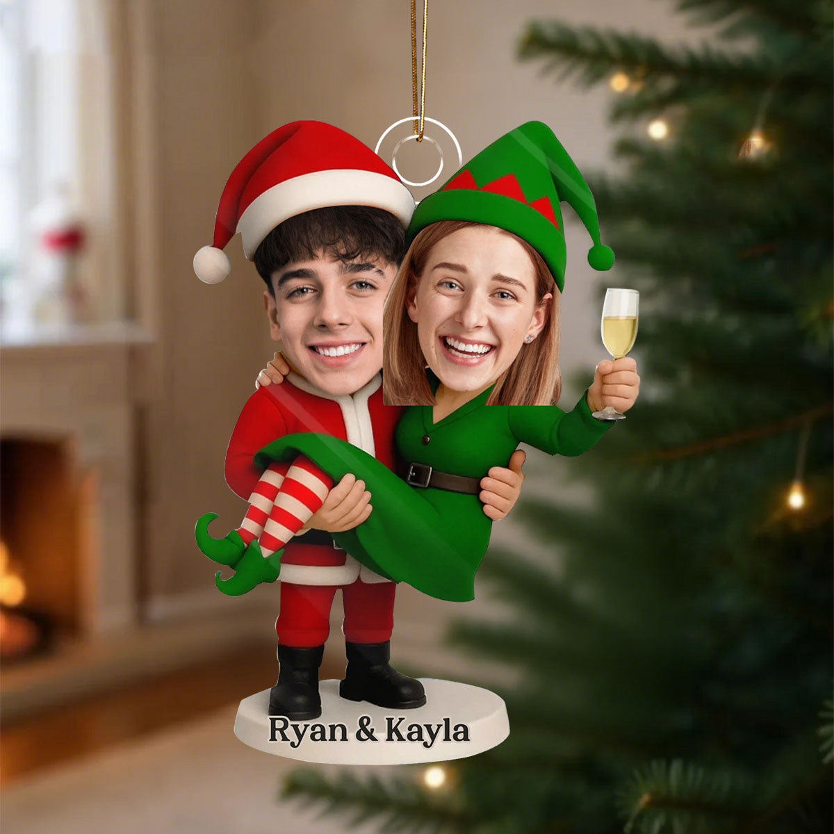 Personalized "His Arms Your Home" Ornament With Couple Photo & Names Celebrating Special Christmas Moment For Him & Her