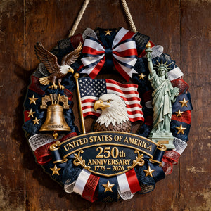 Personalized 250th Anniversary USA Wood Sign With Family Name & Liberty Icons - Historic 2026 Independence Day Decor For Proud Americans