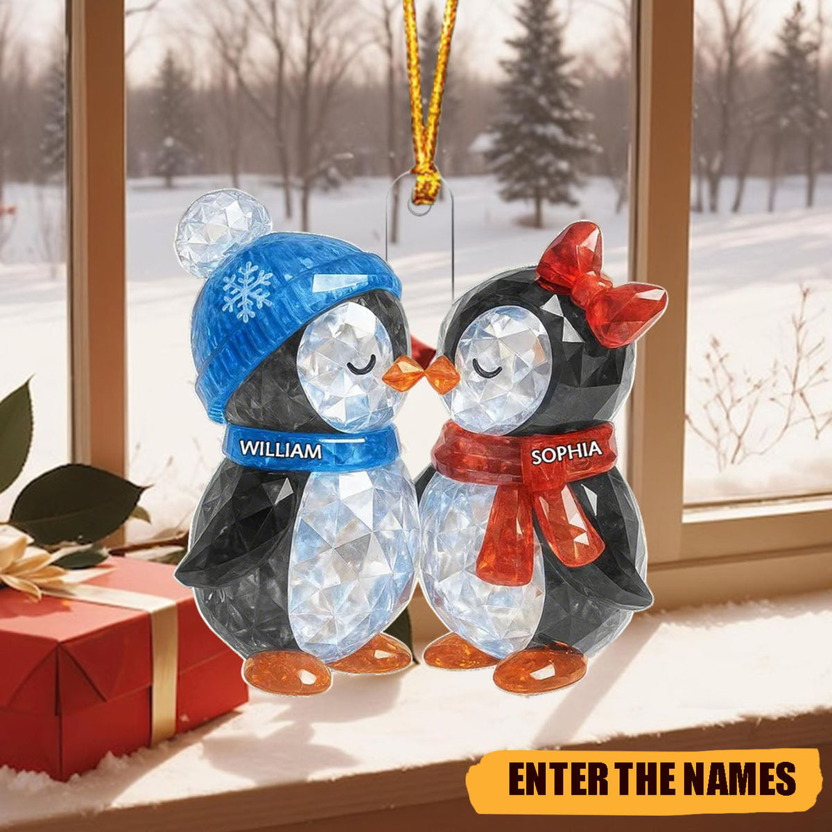 Personalized Crystal-Effect Penguin Couple Acrylic Ornament With Names -  Christmas Gift | Anniversary Keepsake For Couples & Fiancés