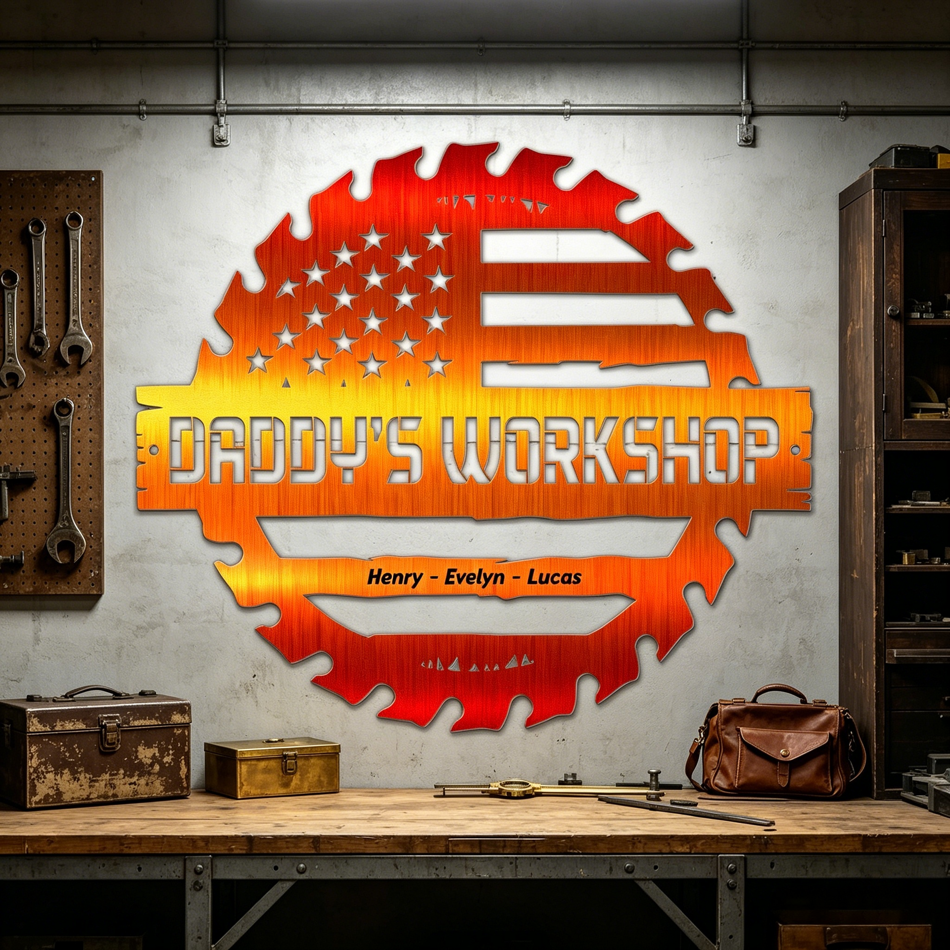 Personalized Saw Blade Metal Sign With Family Member Names | Father's Day Gift For Dads & Grandpas