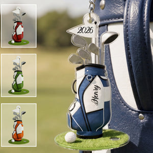 Personalized Name Acrylic Keychain With Golf Bag Clubs For Father's Day Gift