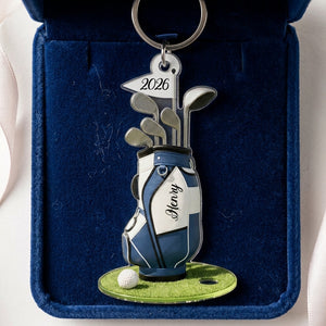 Personalized Name Acrylic Keychain With Golf Bag Clubs For Father's Day Gift
