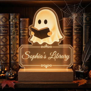 Personalized Name Acrylic Night Light With Bookworm Ghost For Halloween Decor
