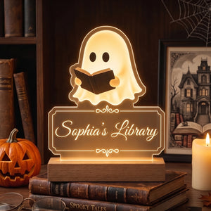 Personalized Name Acrylic Night Light With Bookworm Ghost For Halloween Decor