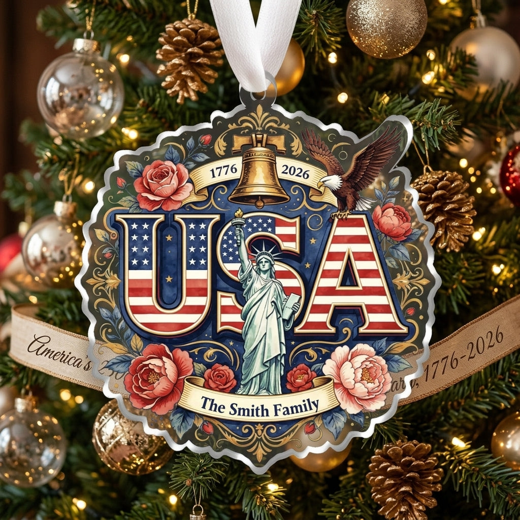 Personalized Name 250th Anniversary Ornament With USA Statue Of Liberty For Family Christmas Decor