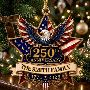 Personalized Family Name 250th Anniversary Acrylic Ornament With Patriotic Eagle Star For Christmas