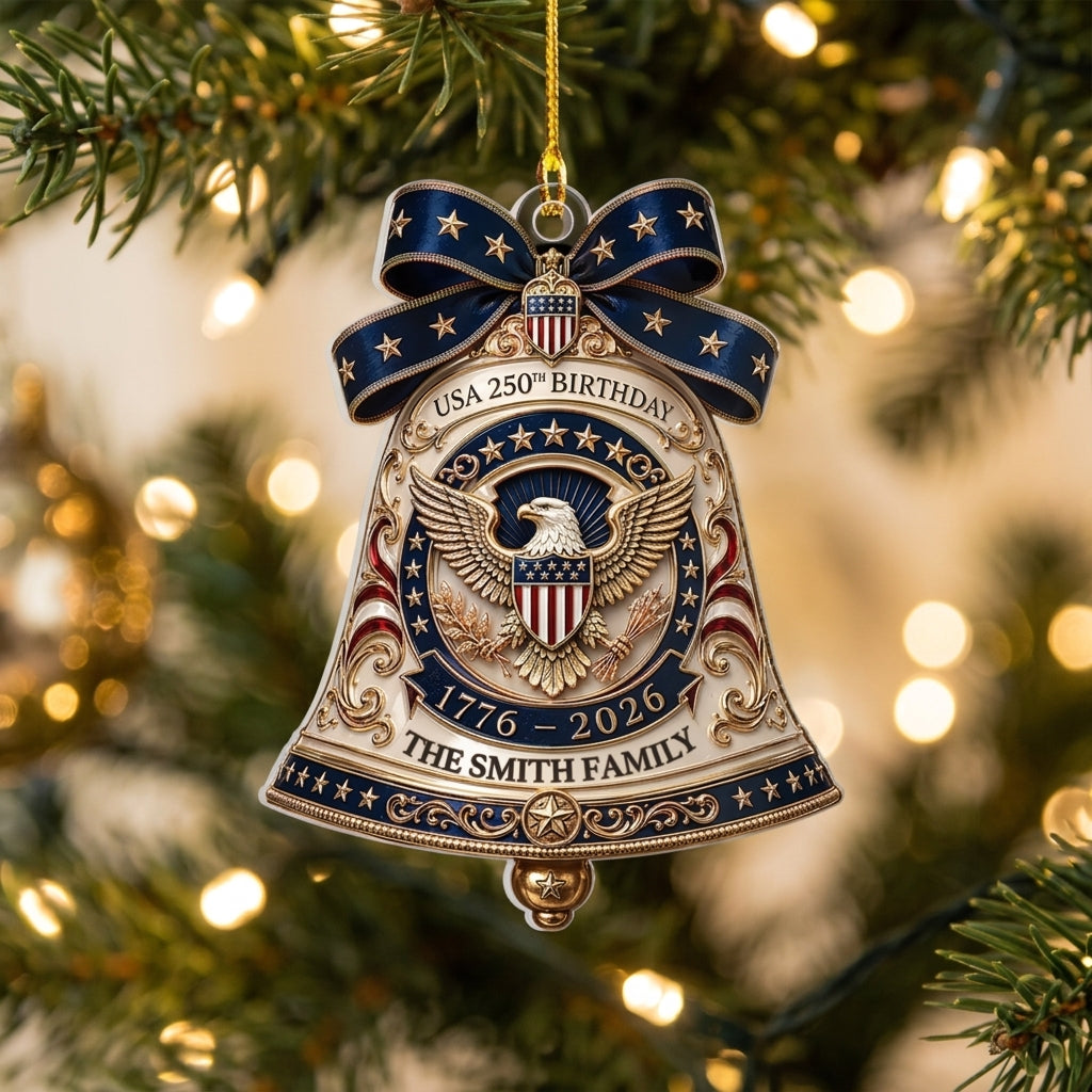 Personalized 250th Birthday Bell Acrylic Ornament With Eagle Bow Art For Christmas Tree Decor