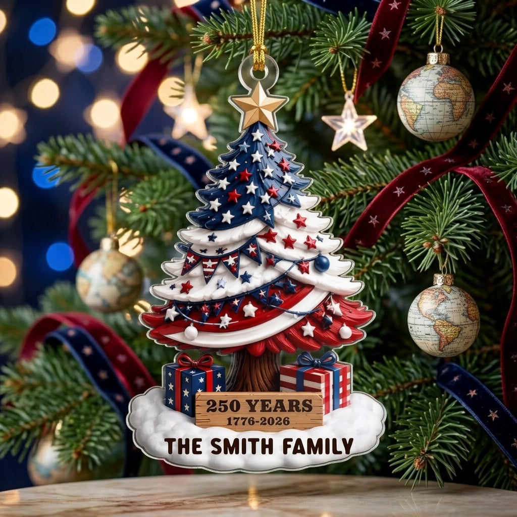 Personalized Family Name 250 Years Ornament With Star Christmas Tree For Holiday Home Decor