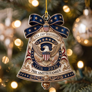 Personalized 250th Birthday Bell Acrylic Ornament With Eagle Bow Art For Christmas Tree Decor