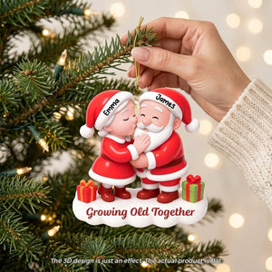 Personalized Couple Name Acrylic Ornament With Kissing Santa & Mrs Claus - Christmas Gift