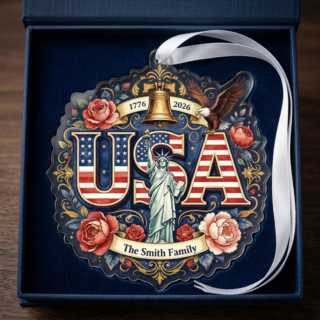 Personalized Name 250th Anniversary Ornament With USA Statue Of Liberty For Family Christmas Decor