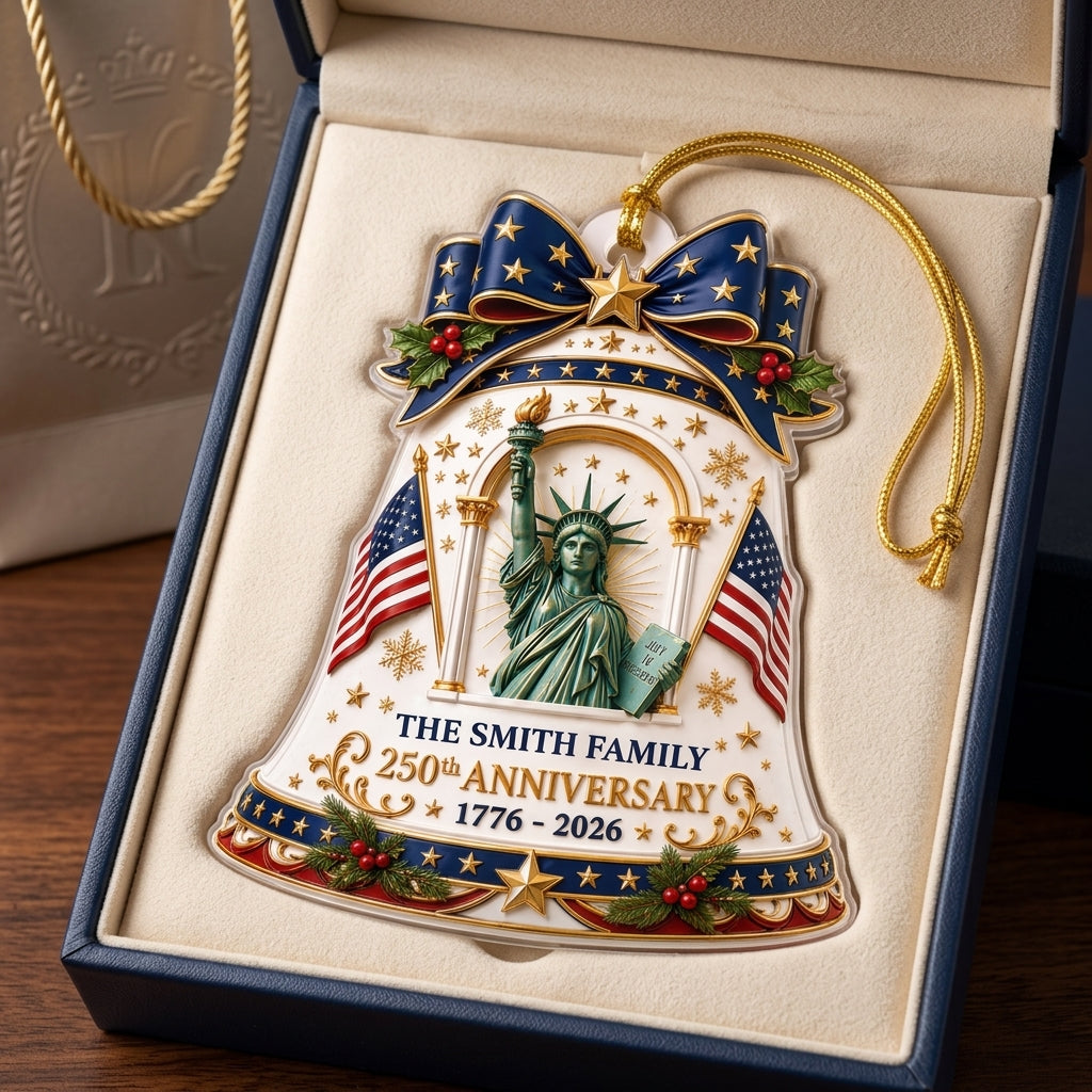 Personalized 250th Anniversary Bell Ornament With Statue Of Liberty For Christmas Tree Decor