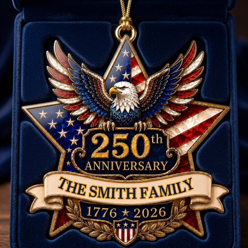 Personalized Family Name 250th Anniversary Acrylic Ornament With Patriotic Eagle Star For Christmas