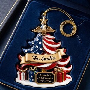 Personalized Family Name 250th Acrylic Ornament With USA Flag Tree Eagle For Christmas Gift