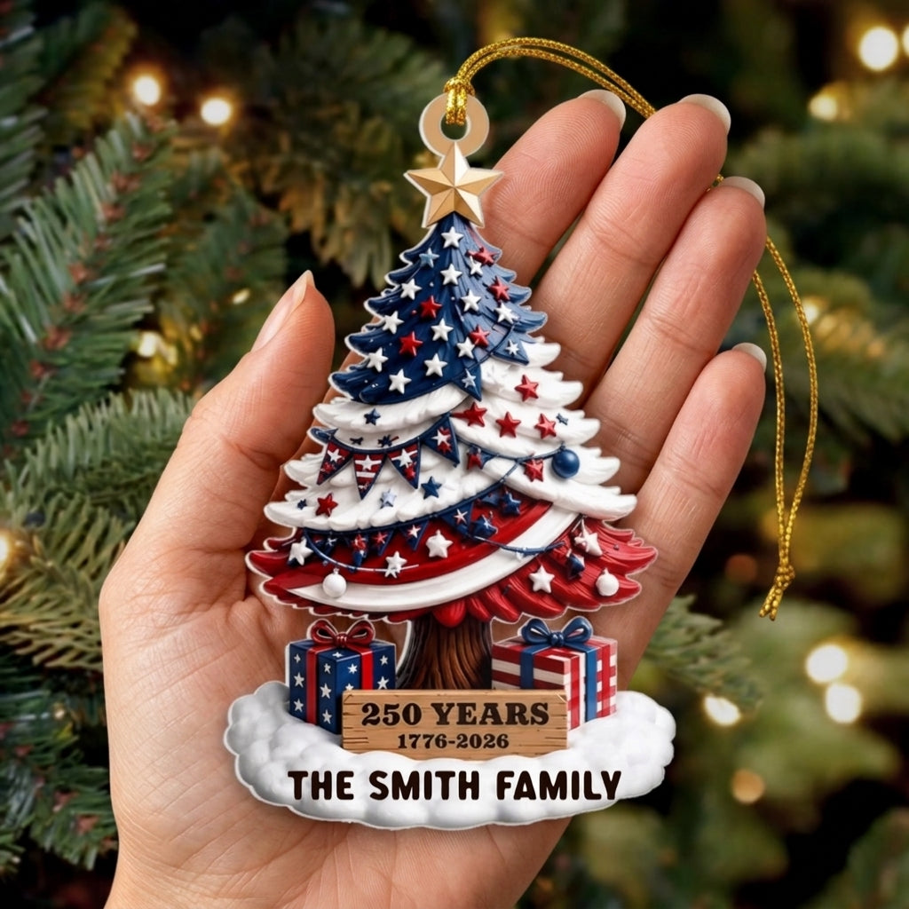 Personalized Family Name 250 Years Ornament With Star Christmas Tree For Holiday Home Decor